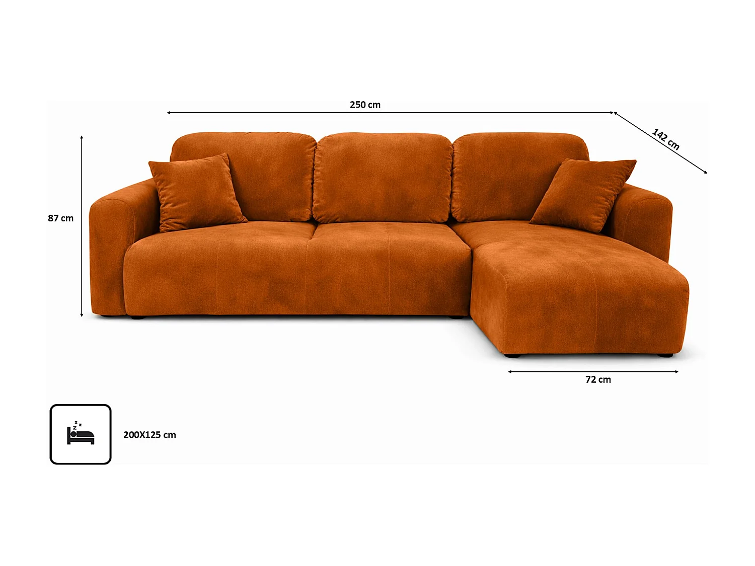 Narożnik w kształcie L z funkcją spania i pojemnikiem Bingo L, tkanina welurowa Salvador, Brązowy, Prawy