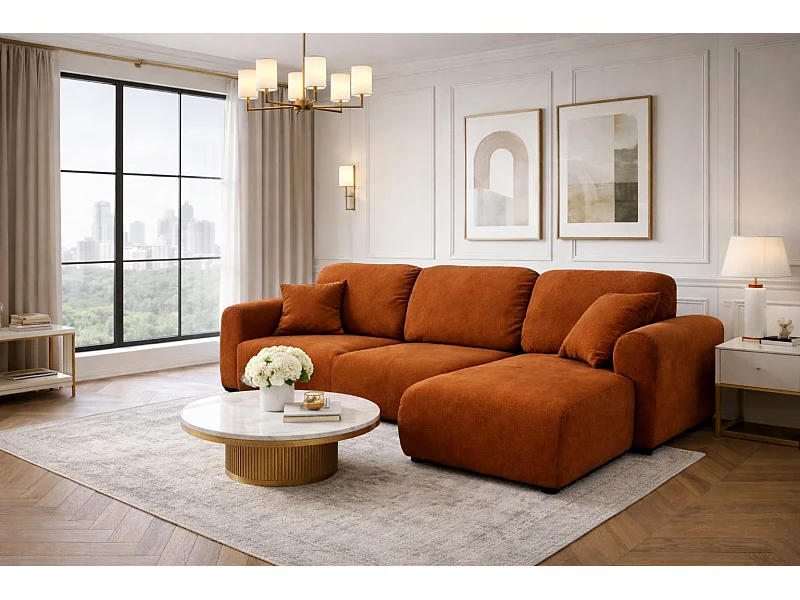 Hoekbank met slaapfunctie en opbergruimte, L-vormige bank Bingo L, velours Salvador, Bruin, Rechts