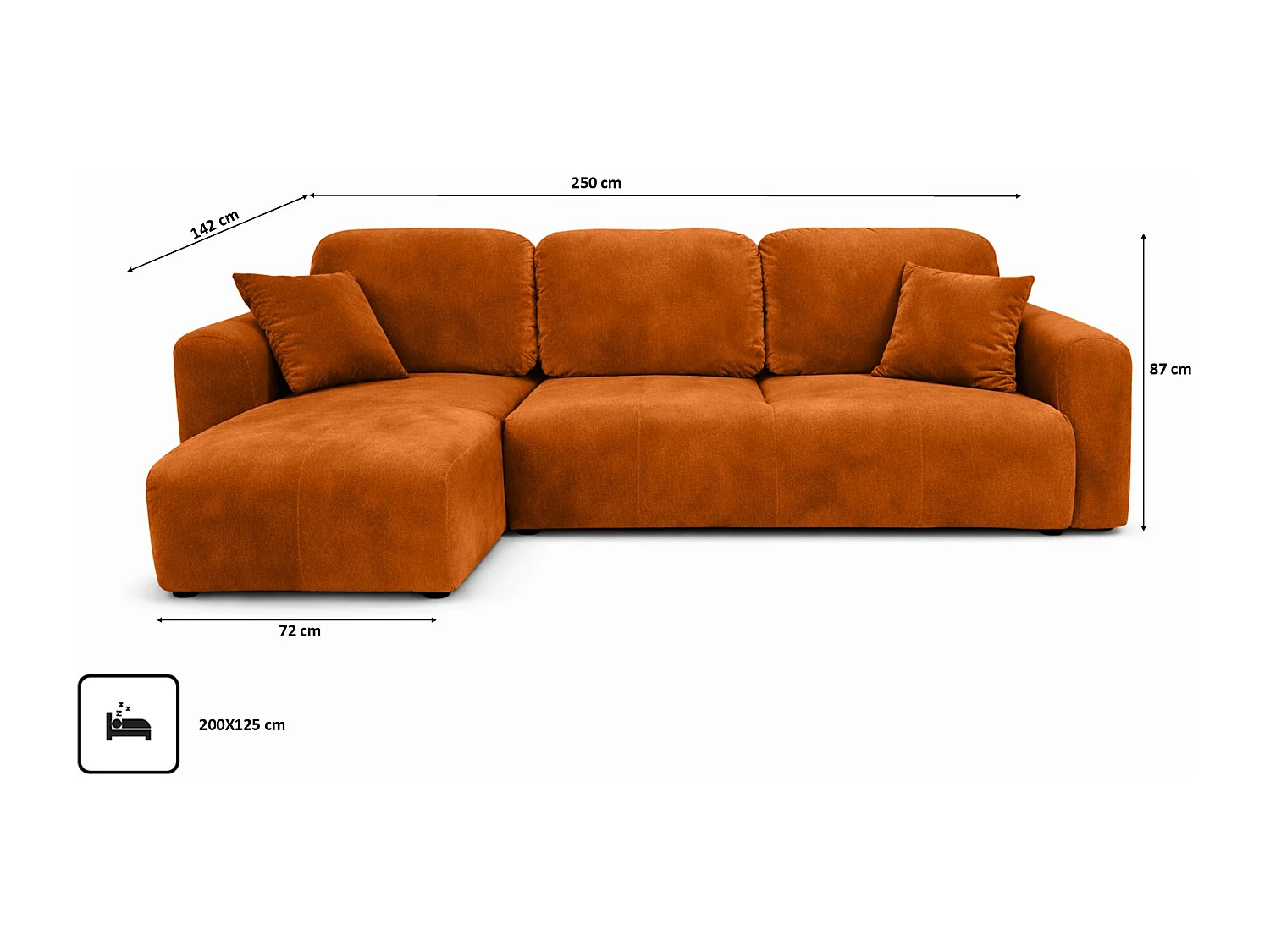 Narożnik w kształcie L z funkcją spania i pojemnikiem Bingo L, tkanina welurowa Salvador, Brązowy, Lewy