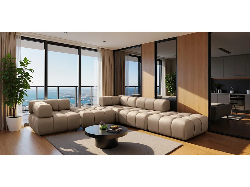 Modulaire hoekbank, Veloursstof Bluvel, Latte, Rechts, Bolla