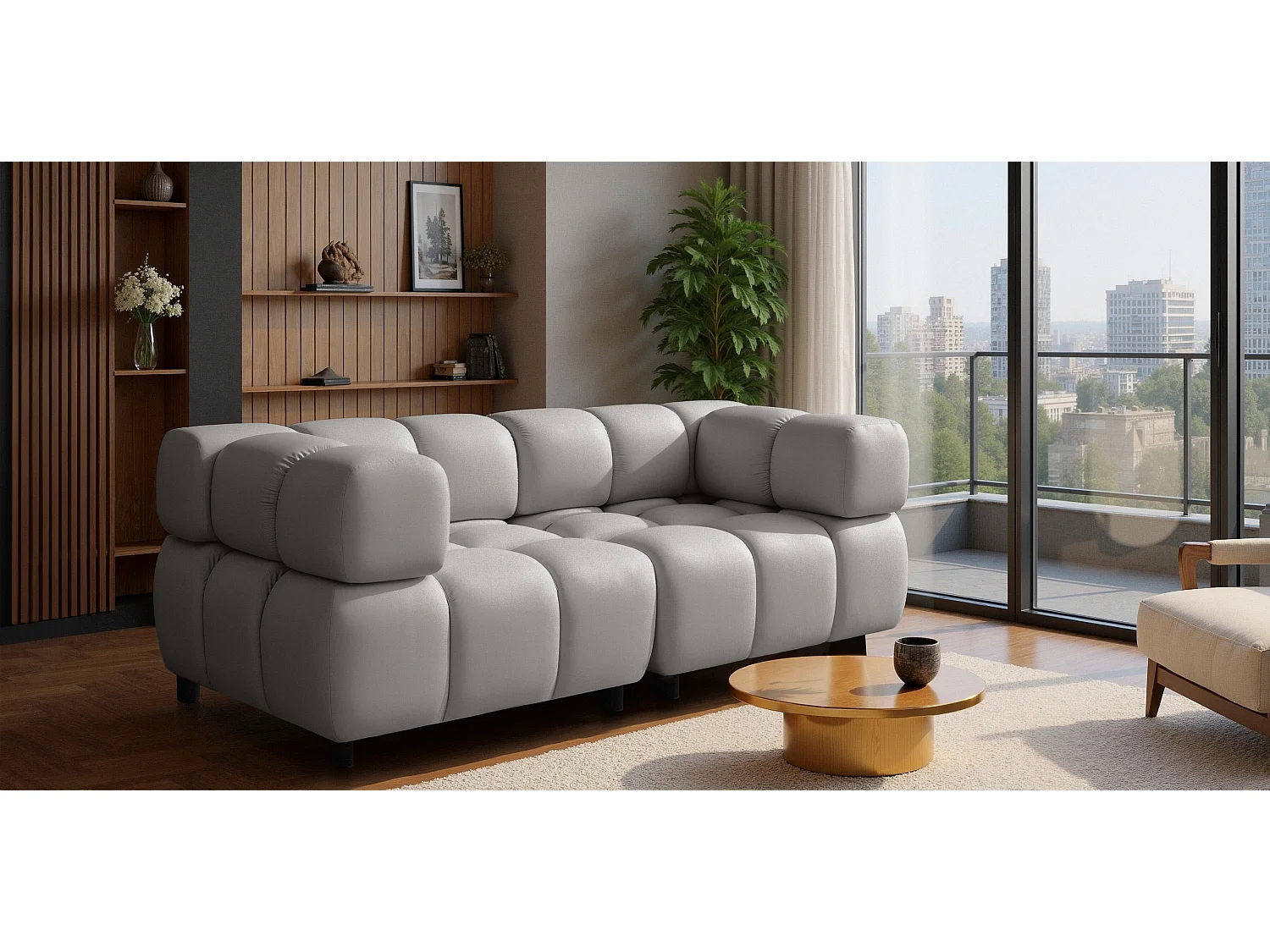 Divano modulare 3 posti, Couch, velluto Bluvel, grigio, Bolla