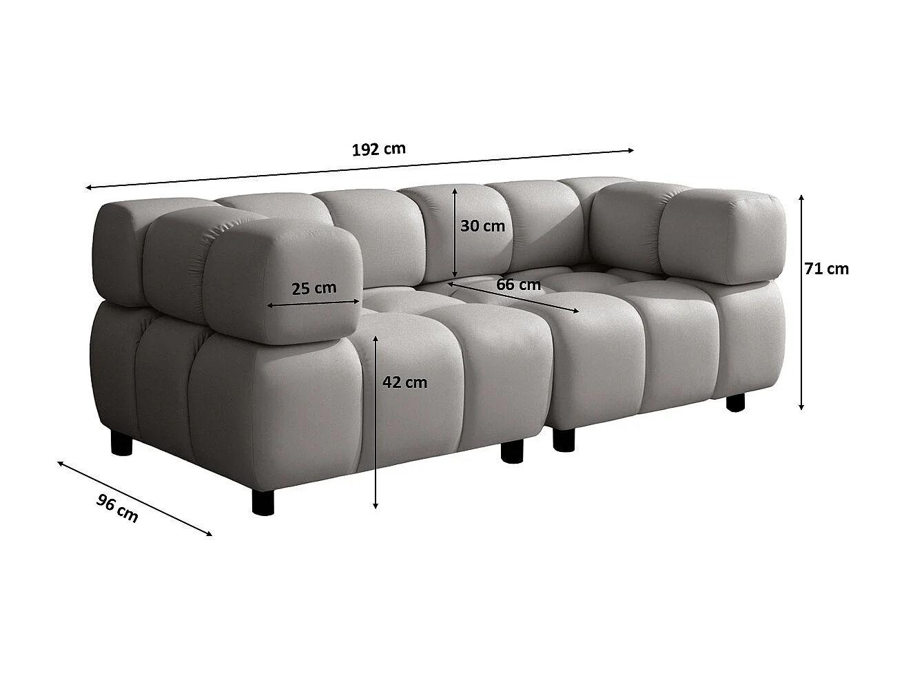 Divano modulare 3 posti, Couch, velluto Bluvel, grigio, Bolla