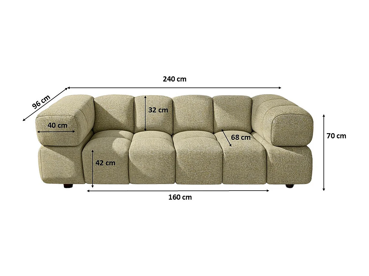 Bank 3-zits, Chenille stof Puente, Lichtgeel, Averro