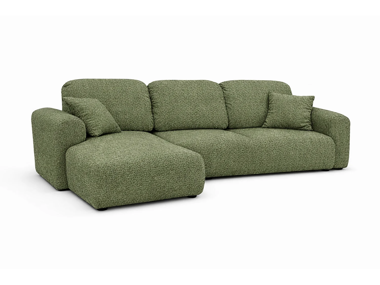 Divano angolare con funzione letto e contenitore, Divano a L Bingo L, tessuto chenille Artico, Muschio, Sinistra