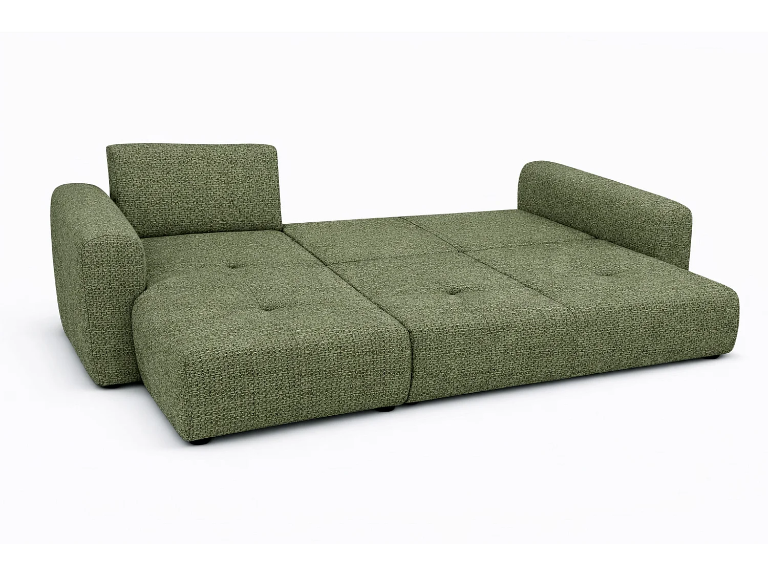 Divano angolare con funzione letto e contenitore, Divano a L Bingo L, tessuto chenille Artico, Muschio, Sinistra