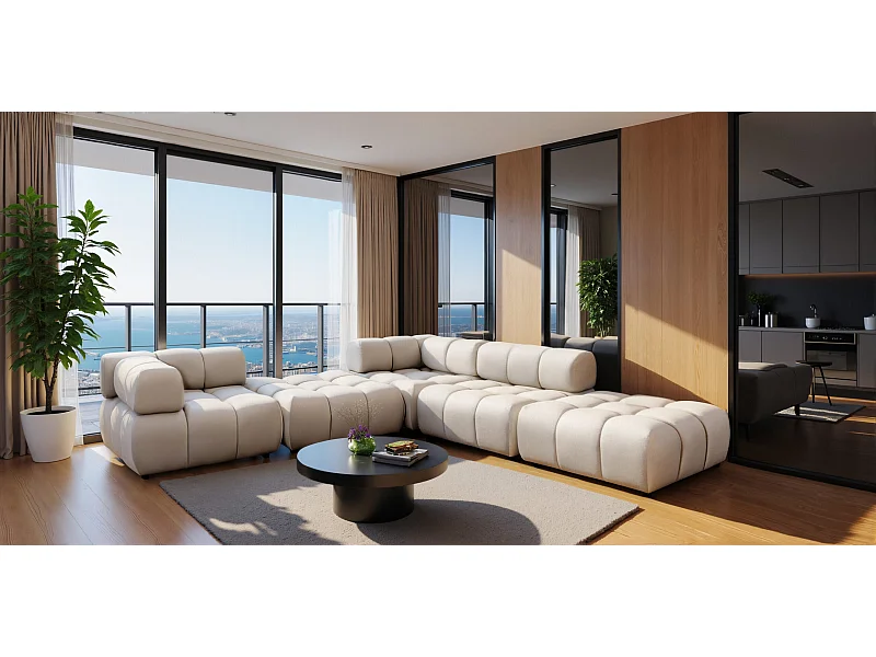 Modulaire hoekbank, Veloursstof Bluvel, Crème, Rechts, Bolla