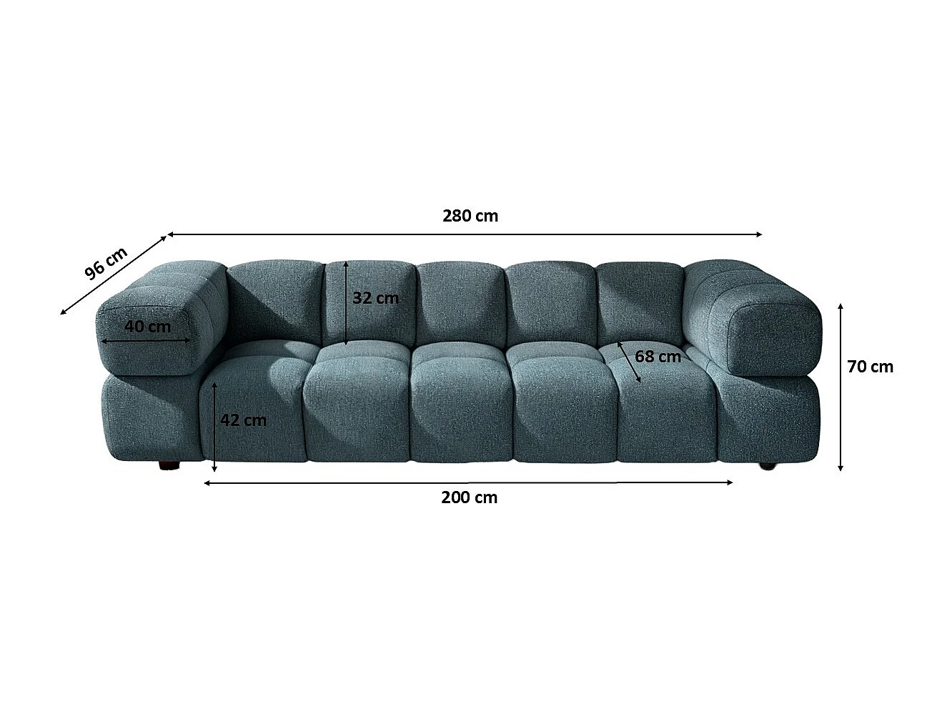 Bank 4-zits, Chenille stof Puente, Petrol, Averro