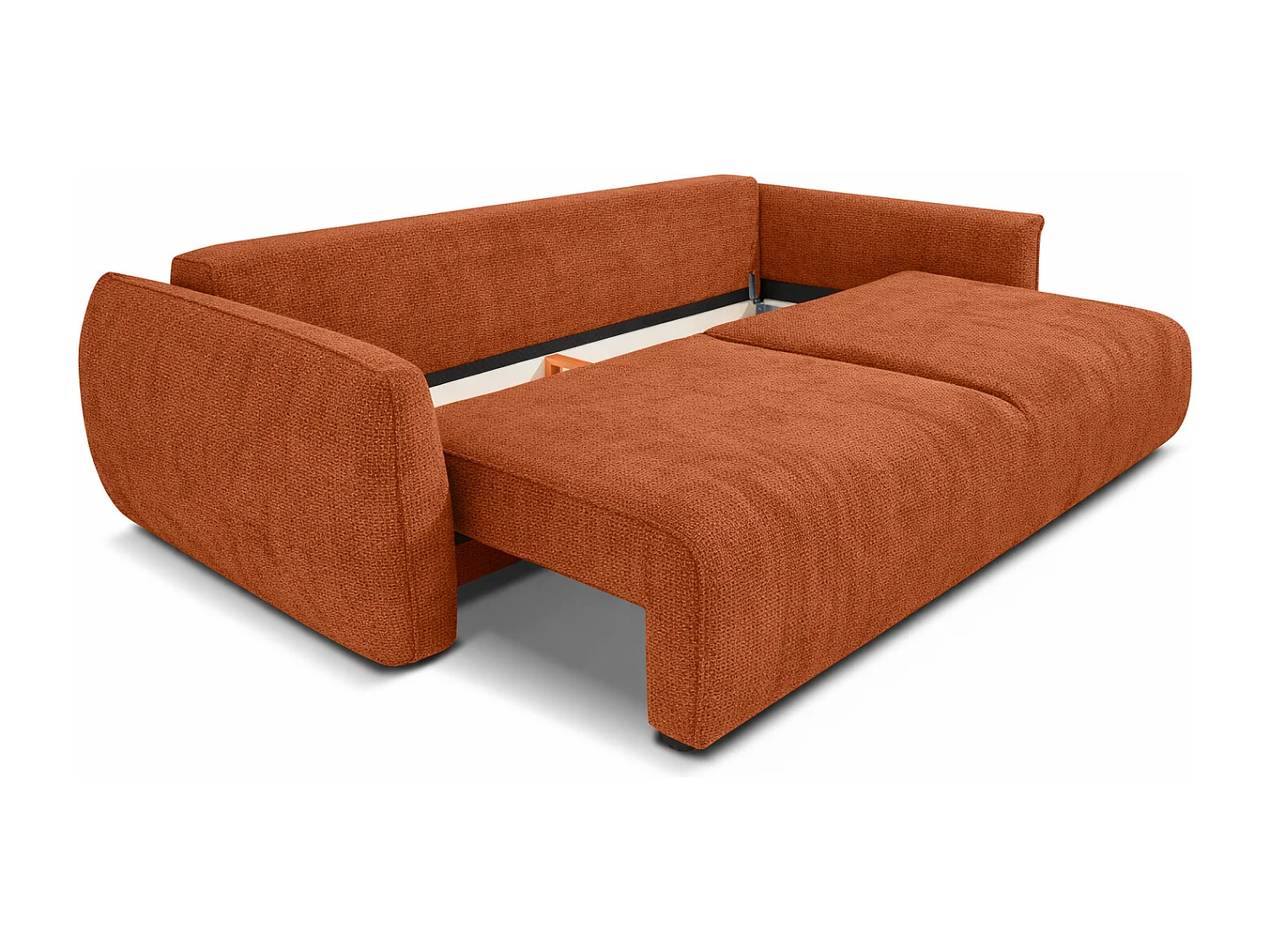 Bank met slaapfunctie en opbergruimte, chenille stof Flow, koper, Zephira