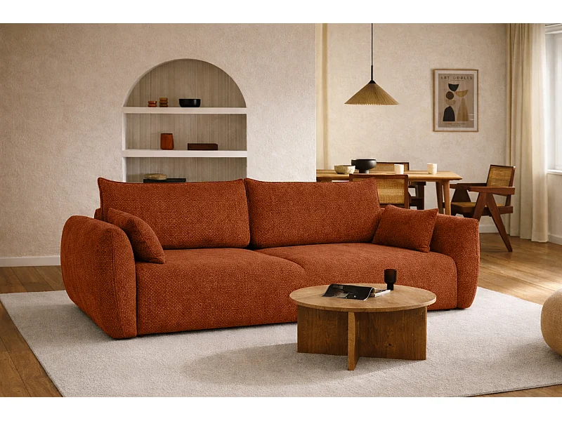 Divano letto con contenitore, tessuto chenille Flow, Rame, Zephira