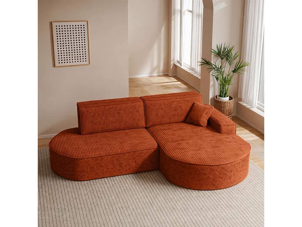 Canapé d’angle Modena Pro – confort et style au design moderne, tissu Poso, Cuivre, Droite