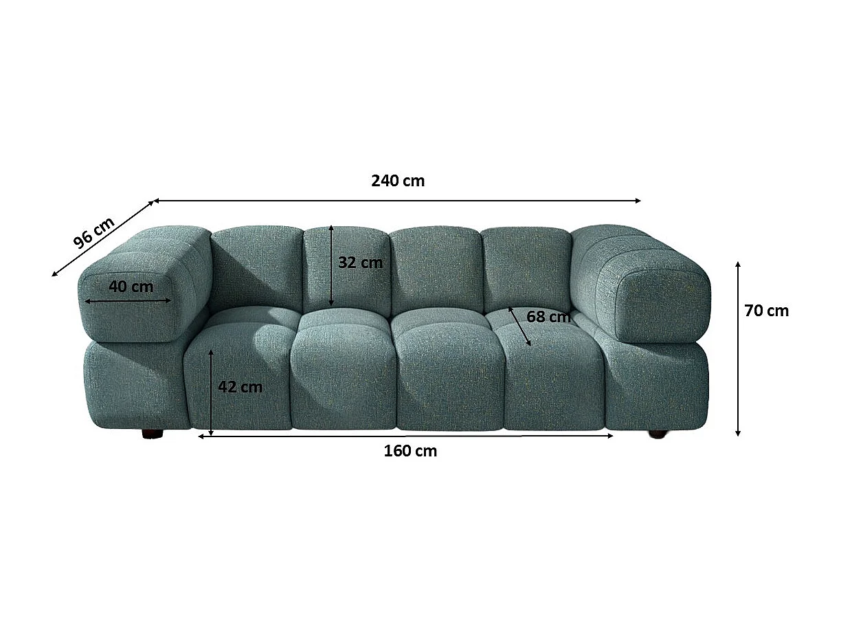 Bank 3-zits, Chenille stof Puente, Azurblauw, Averro