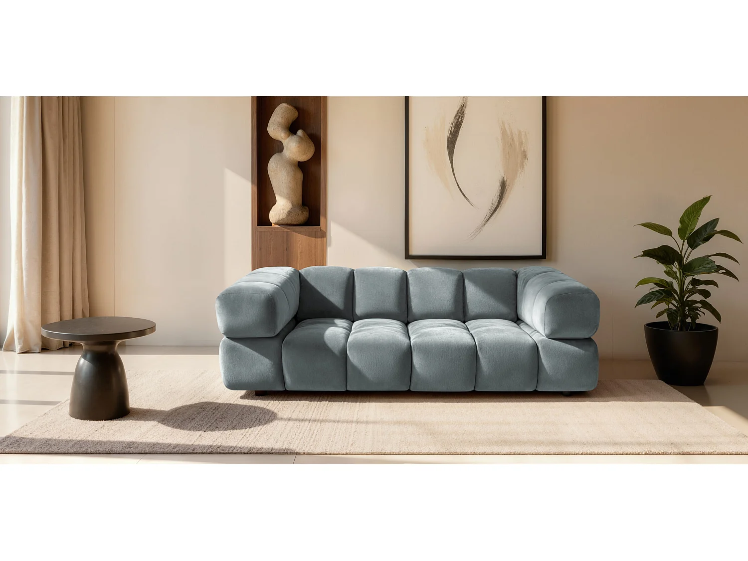 Bank 3-zits, Veloursstof Bluvel, Blauwgrijs, Averro