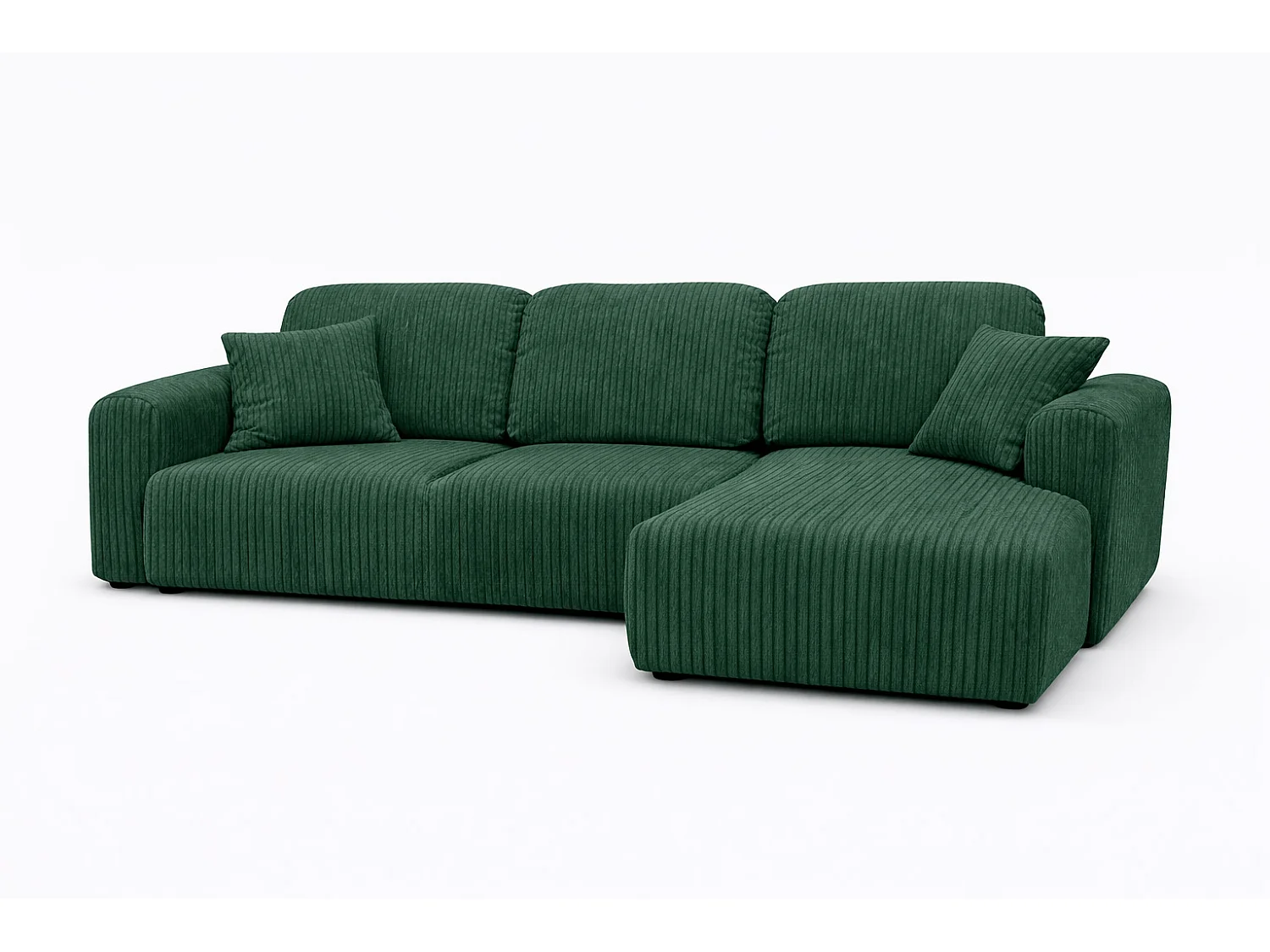 Narożnik w kształcie L z funkcją spania i pojemnikiem Bingo L, tkanina sztruksowa Poso, Zielony, Prawy