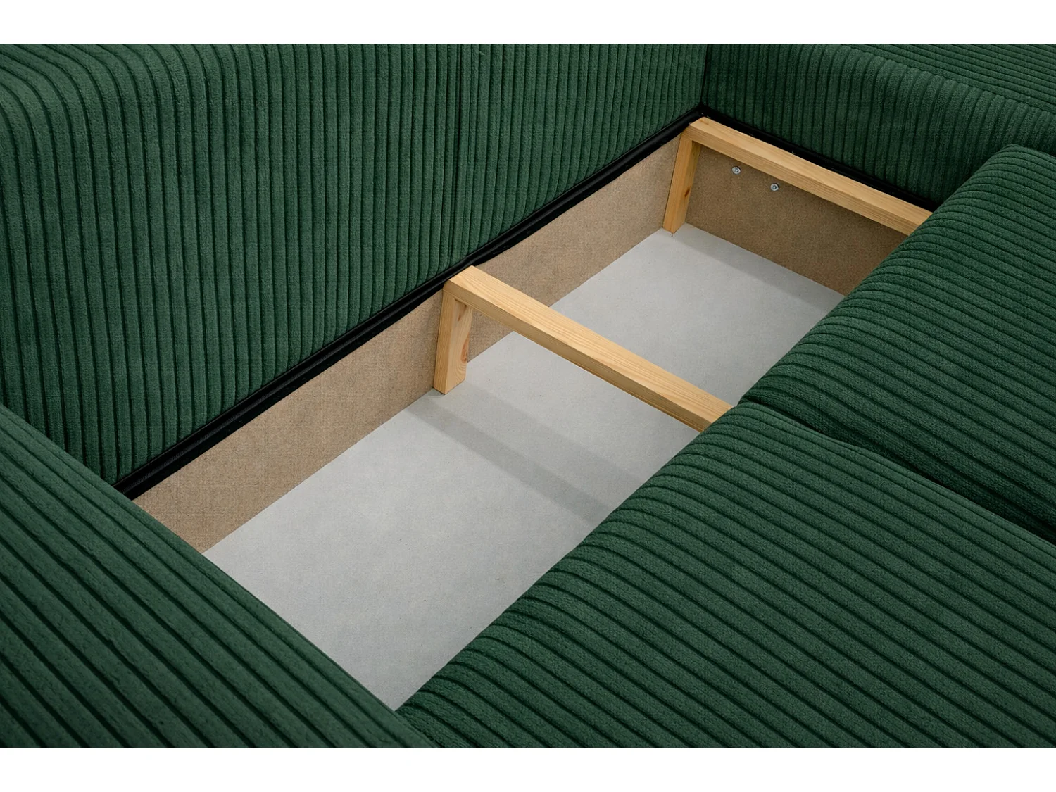 Narożnik w kształcie L z funkcją spania i pojemnikiem Bingo L, tkanina sztruksowa Poso, Zielony, Prawy