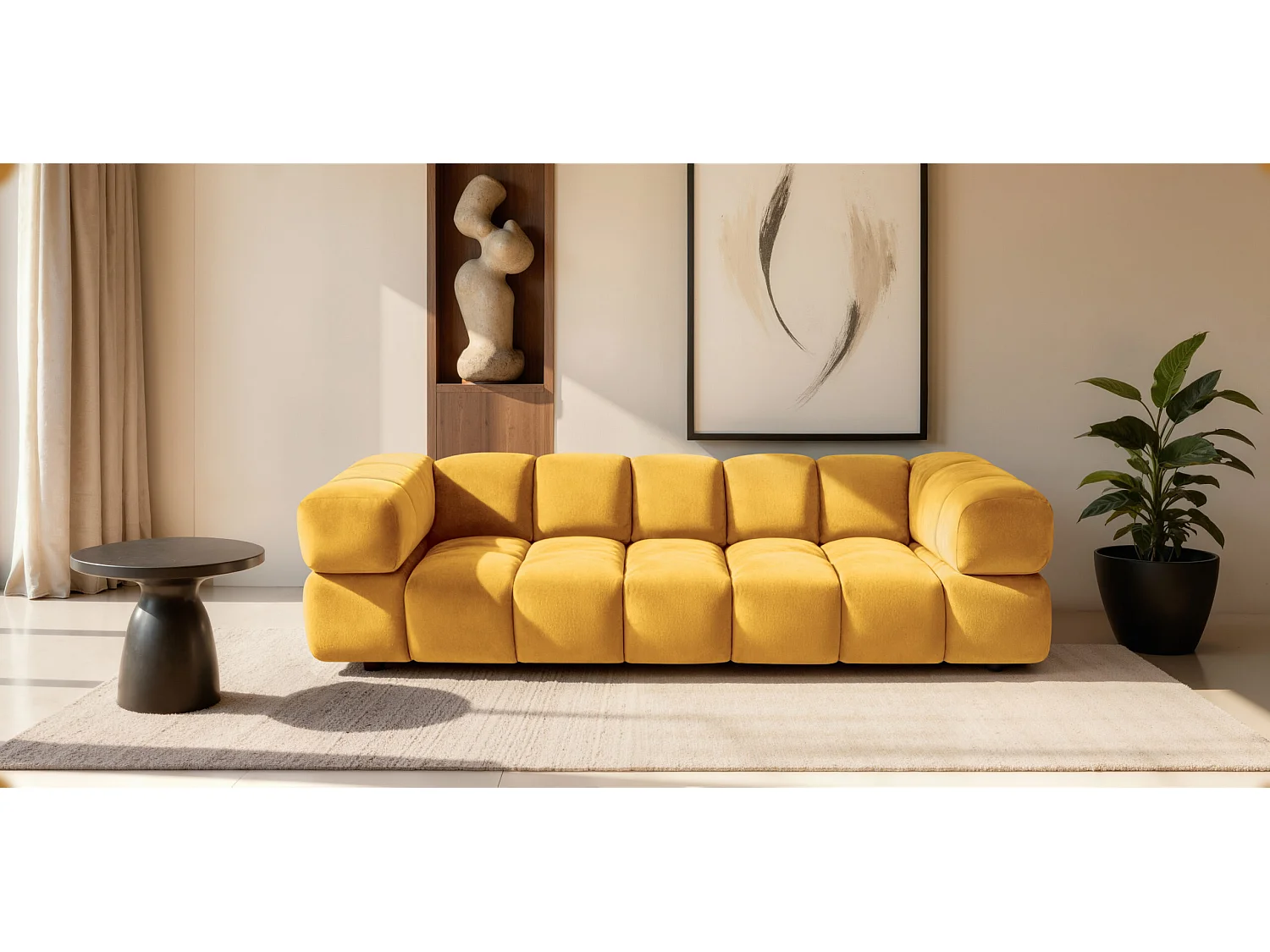 Canapé 4 places, Velours Bluvel, Doré, Averro