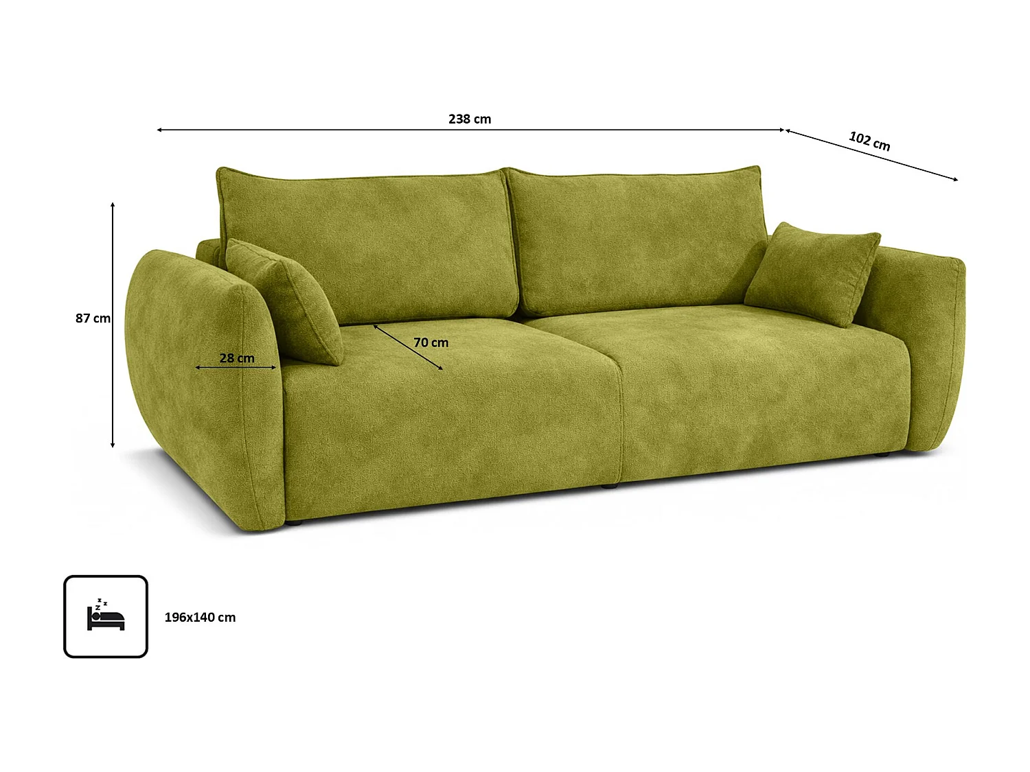 Sofa met slaapfunctie en opbergruimte, veloursstof Salvador, Olijfgroen, Zephira