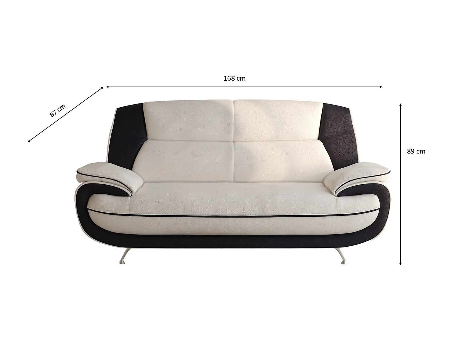 Sofa 2-Sitzer, Stoff Soft, Weiß + Schwarz, Palermo