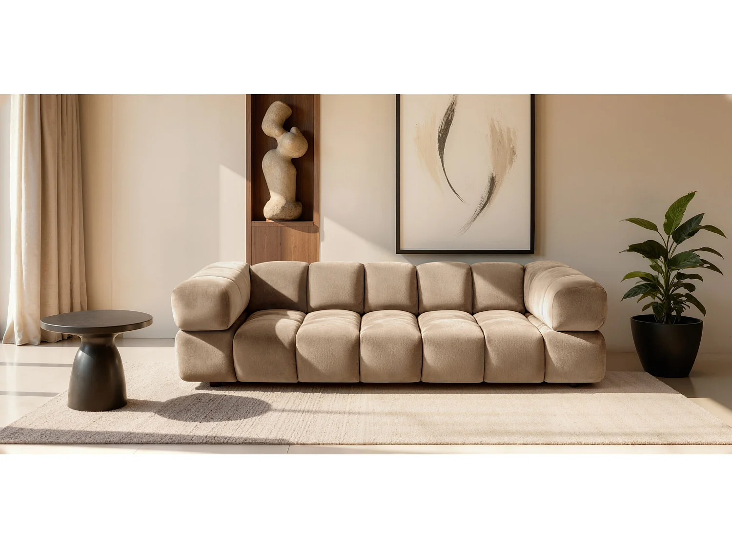 Canapé 4 places, Velours Bluvel, Latte, Averro