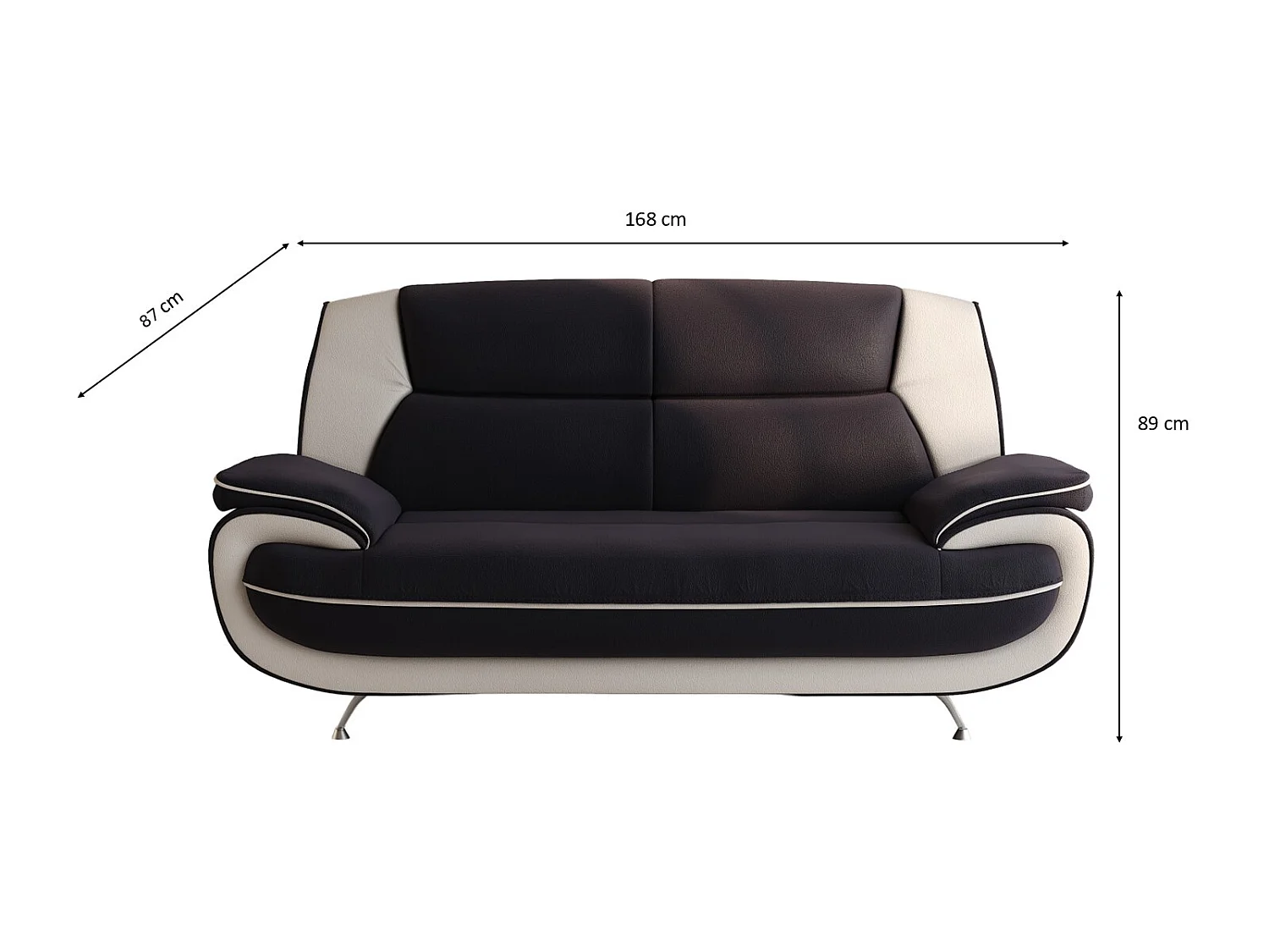 Sofa 2-Sitzer, Stoff Soft, Schwarz + Weiß, Palermo