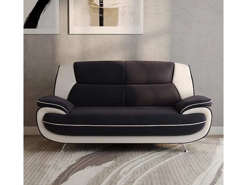 Sofa 2-Sitzer, Stoff Soft, Schwarz + Weiß, Palermo