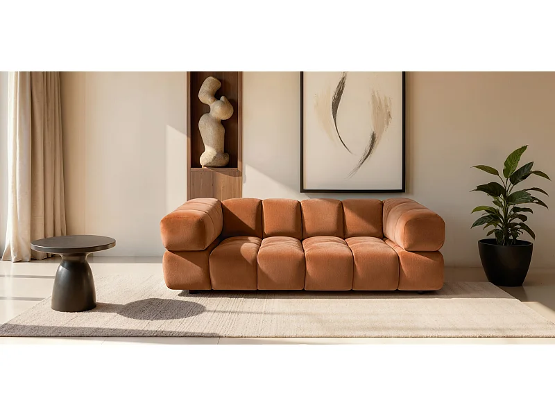 Sofa 3-Sitzer, Couch, Veloursstoff Bluvel, Zimtfarbe, Averro