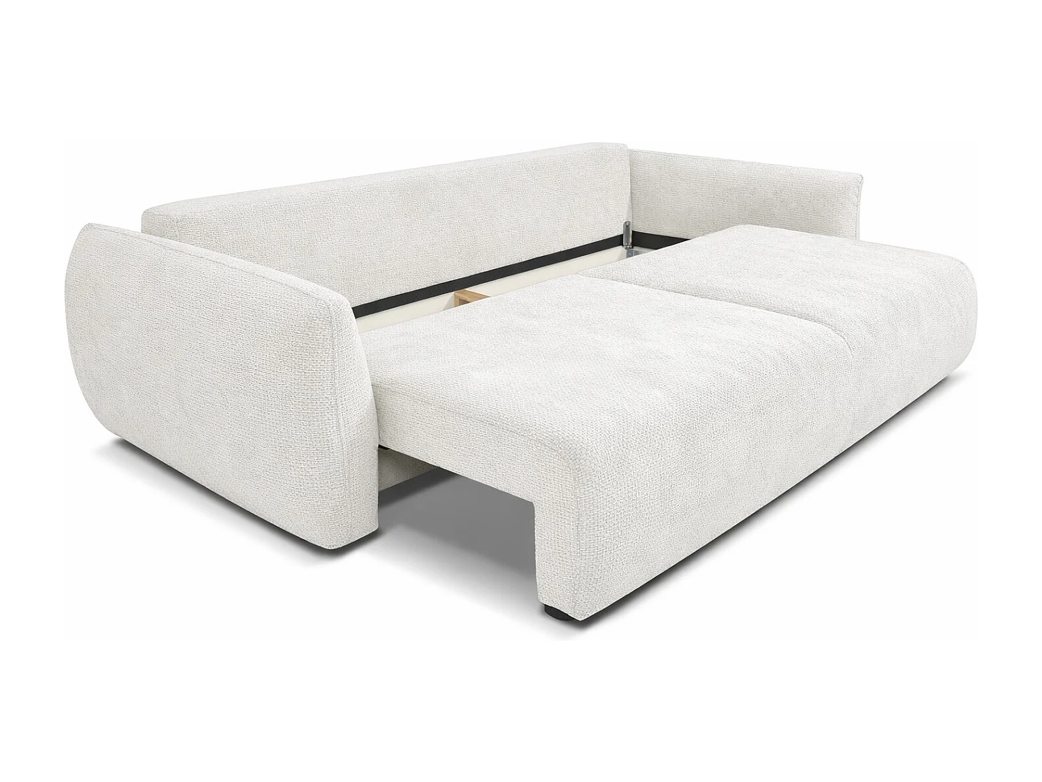 Bank met slaapfunctie en opbergruimte, chenille stof Flow, ecru, Zephira