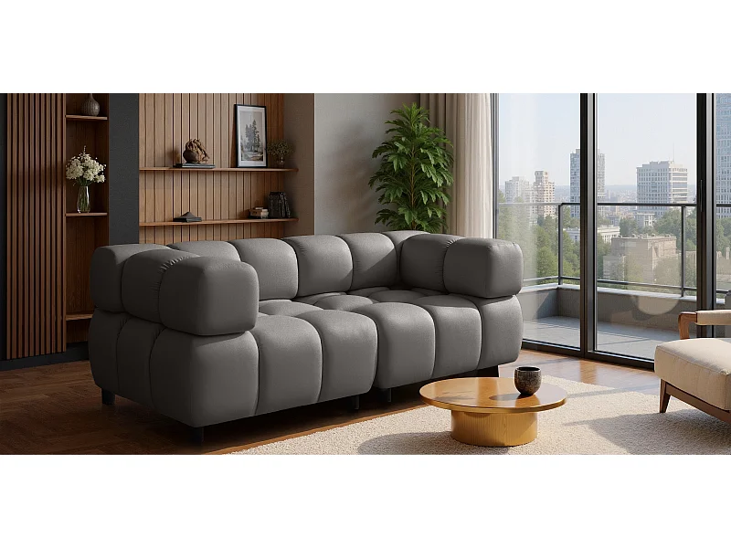 Canapé modulaire 3 places, Velours Bluvel, Gris cendré, Bolla