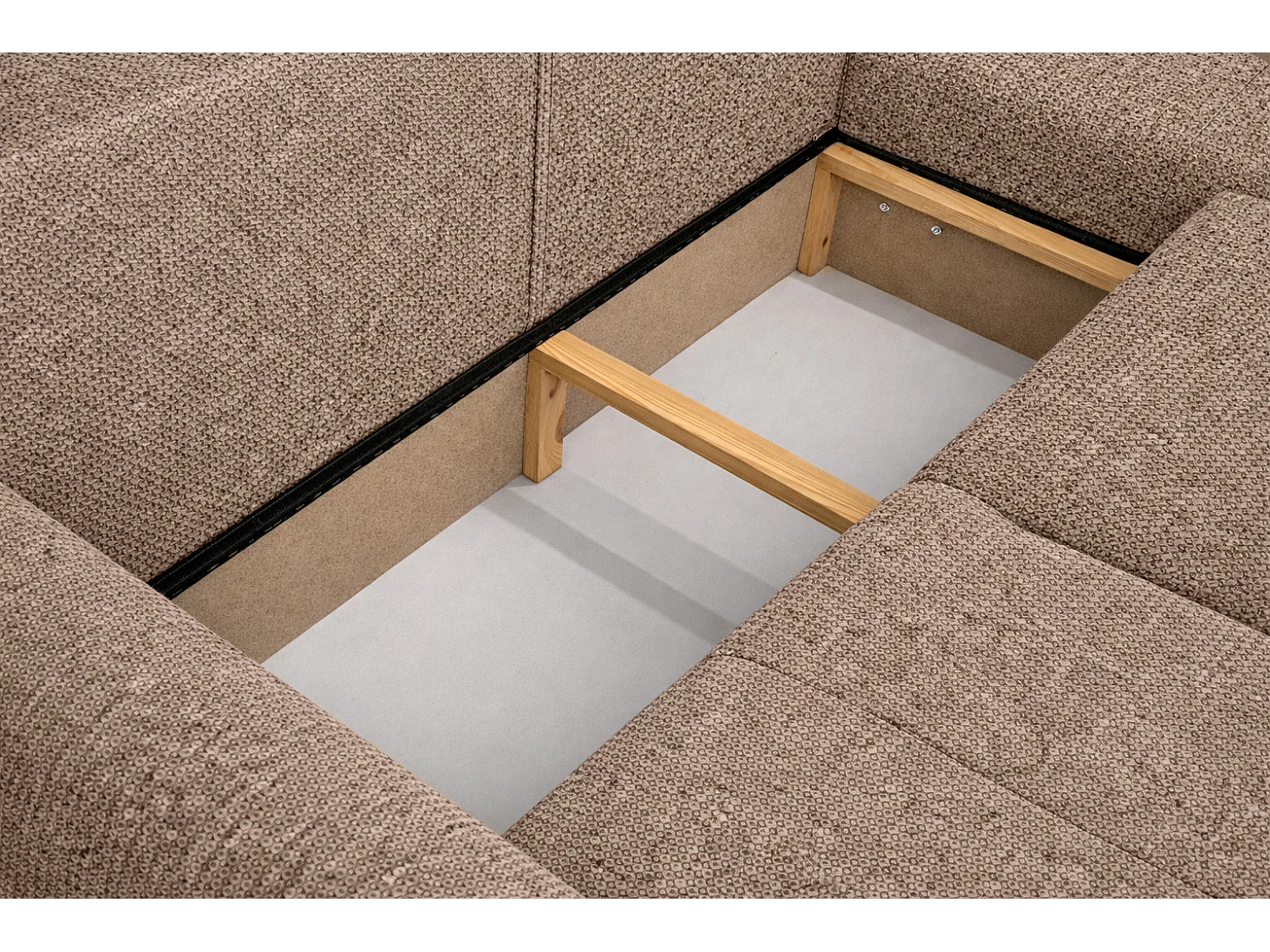 Divano angolare con funzione letto e contenitore, Divano a L Bingo L, tessuto chenille Artico, Beige, Destra