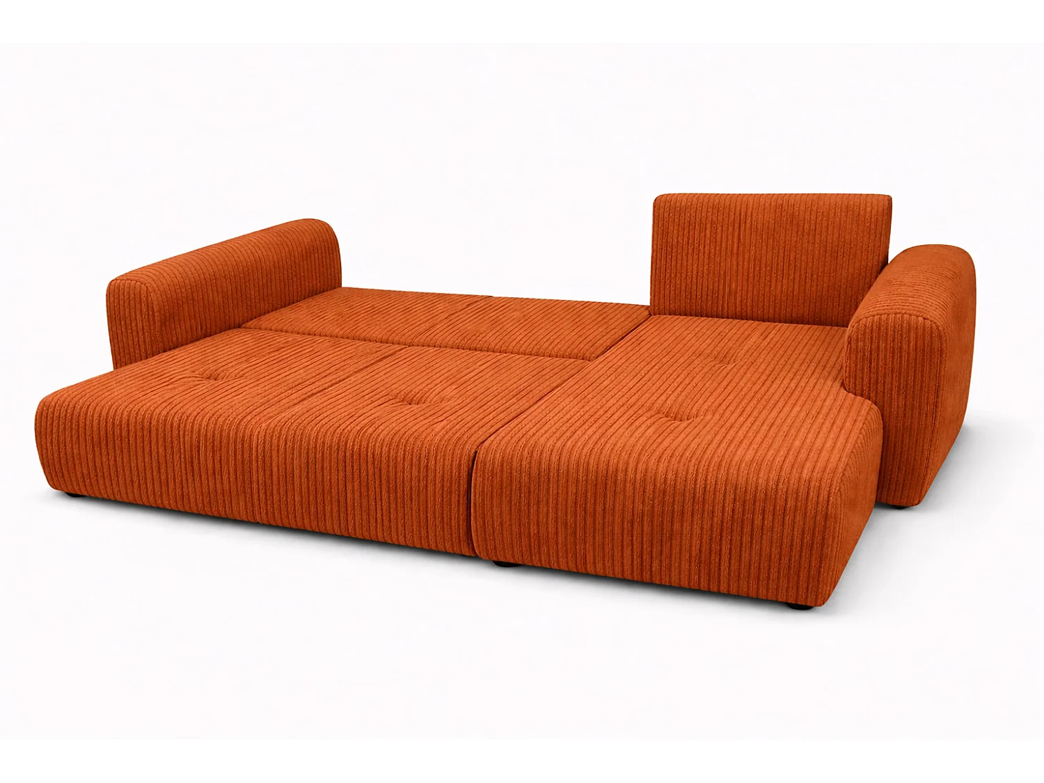 Narożnik w kształcie L z funkcją spania i pojemnikiem Bingo L, tkanina sztruksowa Poso, Miedziany, Prawy