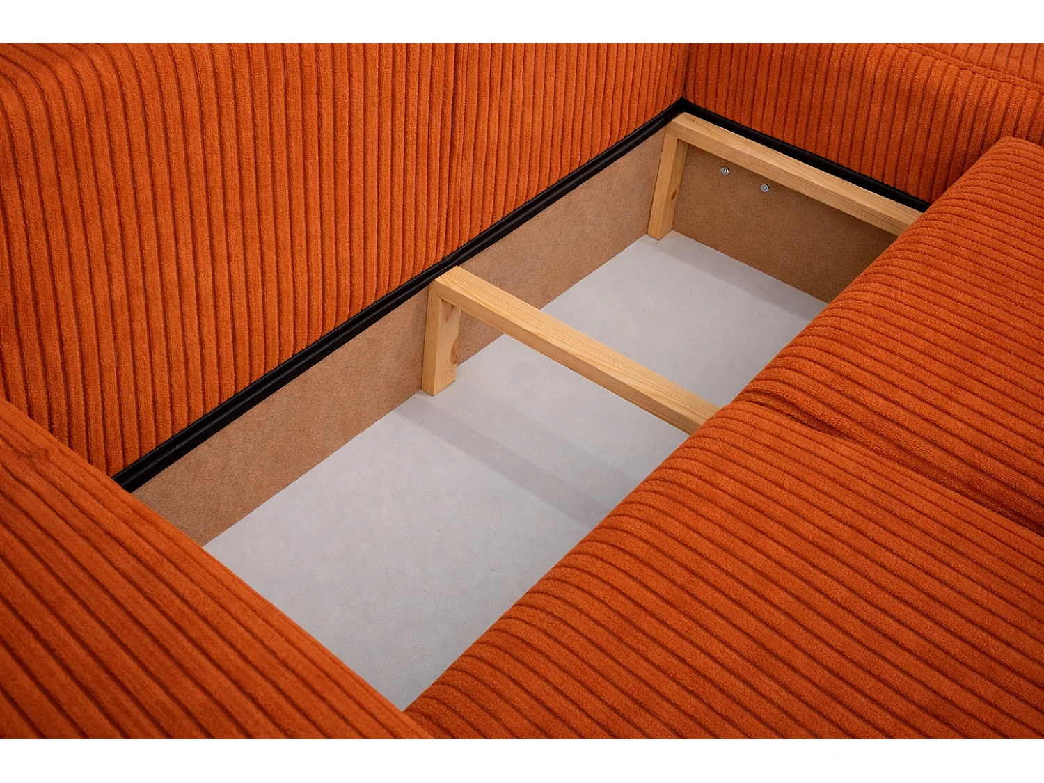 Narożnik w kształcie L z funkcją spania i pojemnikiem Bingo L, tkanina sztruksowa Poso, Miedziany, Prawy