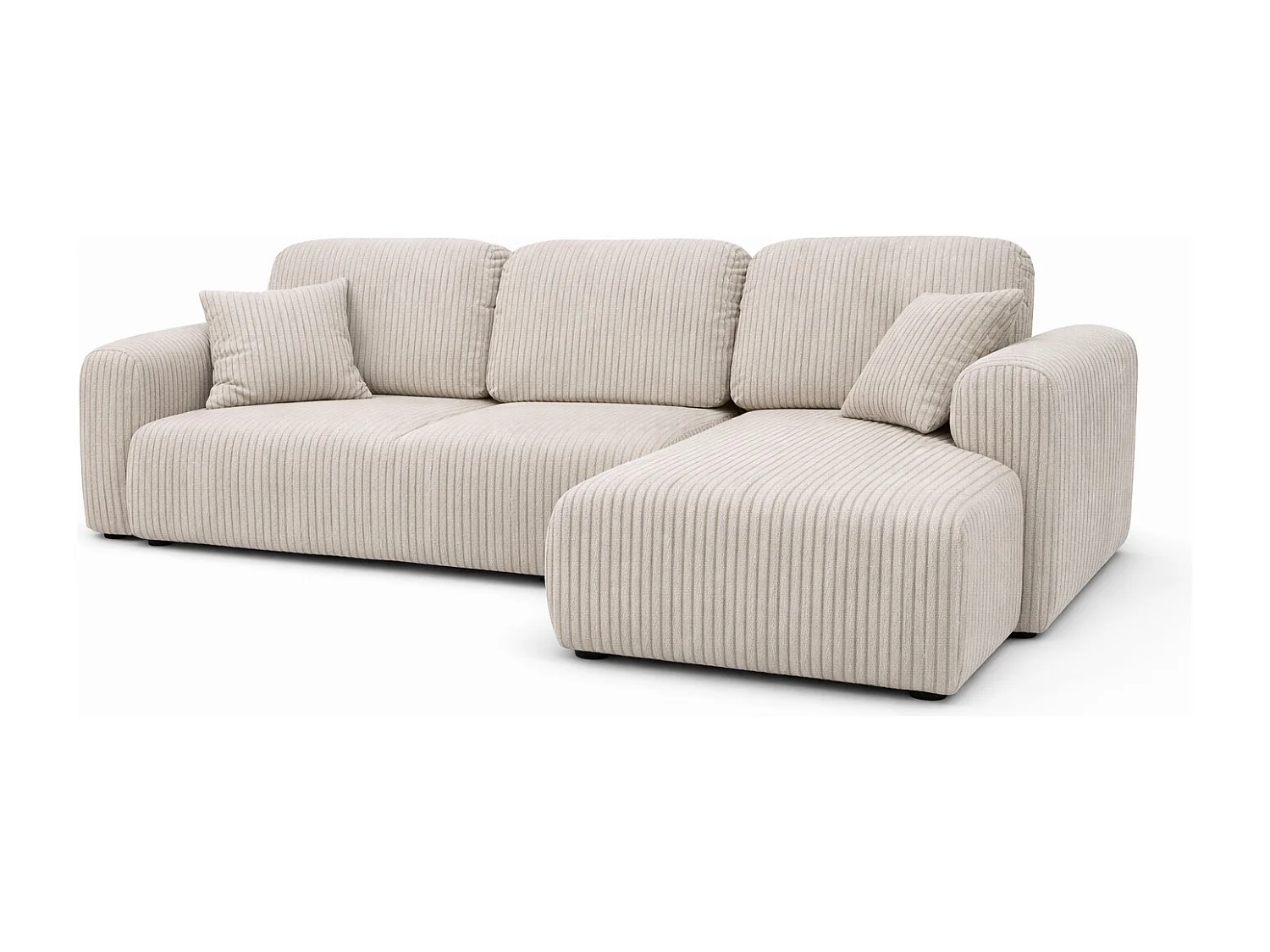 Narożnik w kształcie L z funkcją spania i pojemnikiem Bingo L, tkanina sztruksowa Poso, Beżowy, Prawy