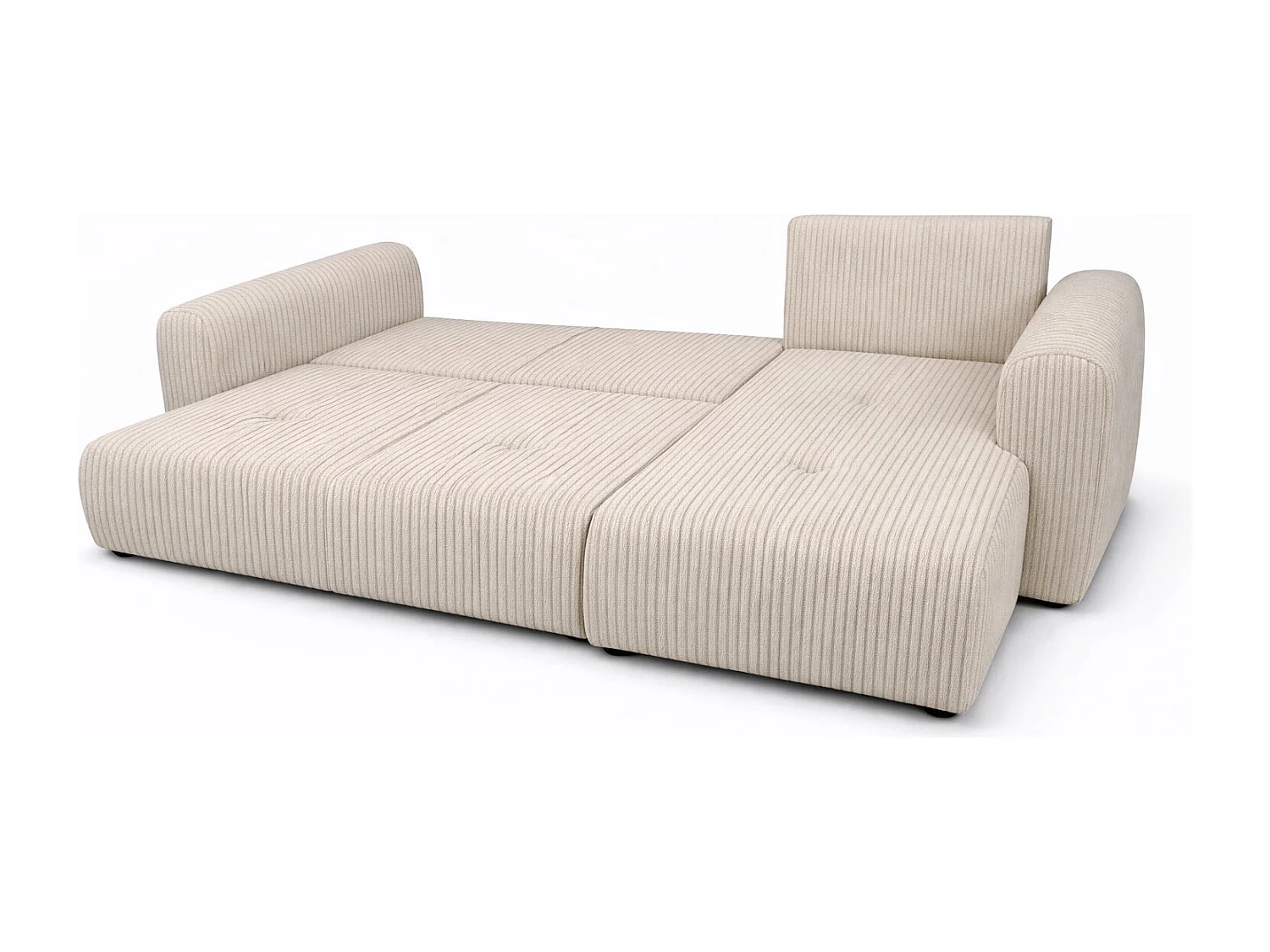 Narożnik w kształcie L z funkcją spania i pojemnikiem Bingo L, tkanina sztruksowa Poso, Beżowy, Prawy