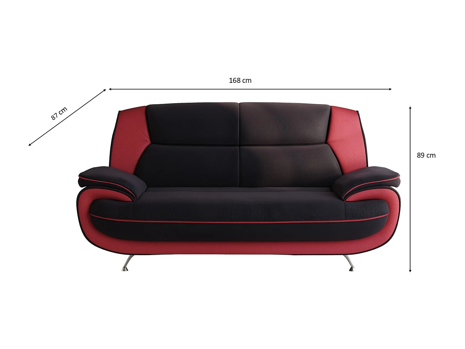 2-zits bank, stof Soft, zwart + rood, Palermo