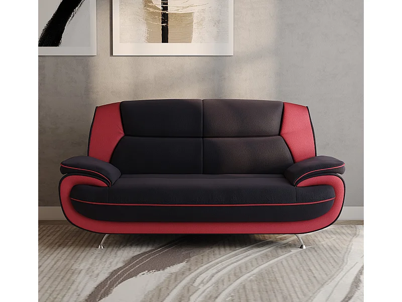 2-zits bank, stof Soft, zwart + rood, Palermo