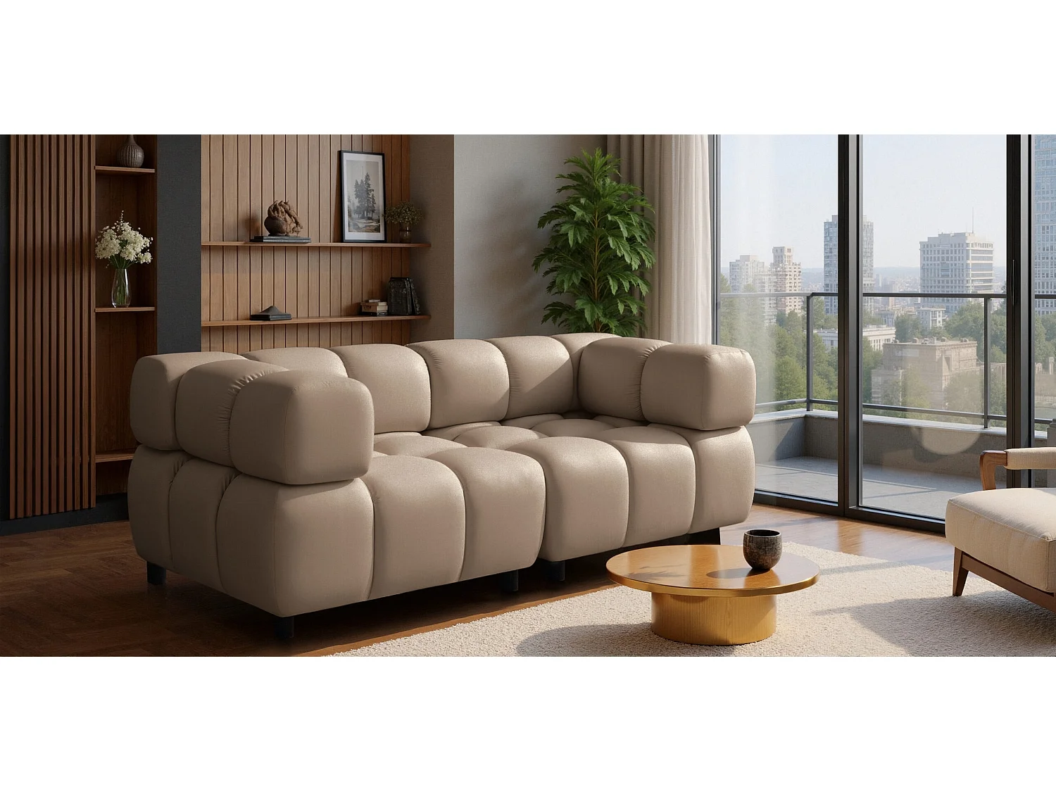 Modulaire bank 3-zits, Veloursstof Bluvel, Latte, Bolla