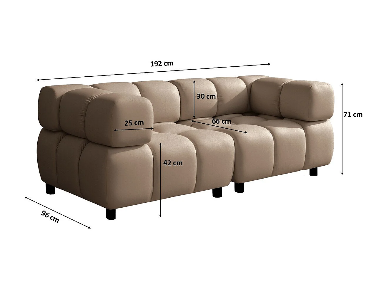 Modulaire bank 3-zits, Veloursstof Bluvel, Latte, Bolla