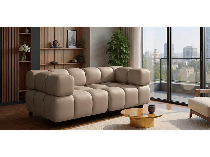 Canapé modulaire 3 places, Velours Bluvel, Latte, Bolla