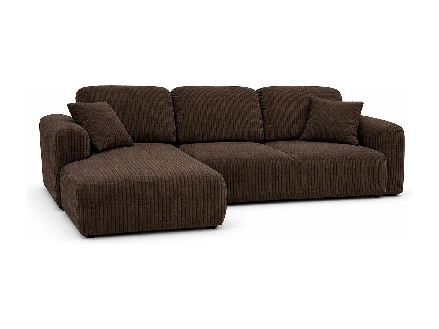 Narożnik w kształcie L z funkcją spania i pojemnikiem Bingo L, tkanina sztruksowa Poso, Brązowy, Lewy