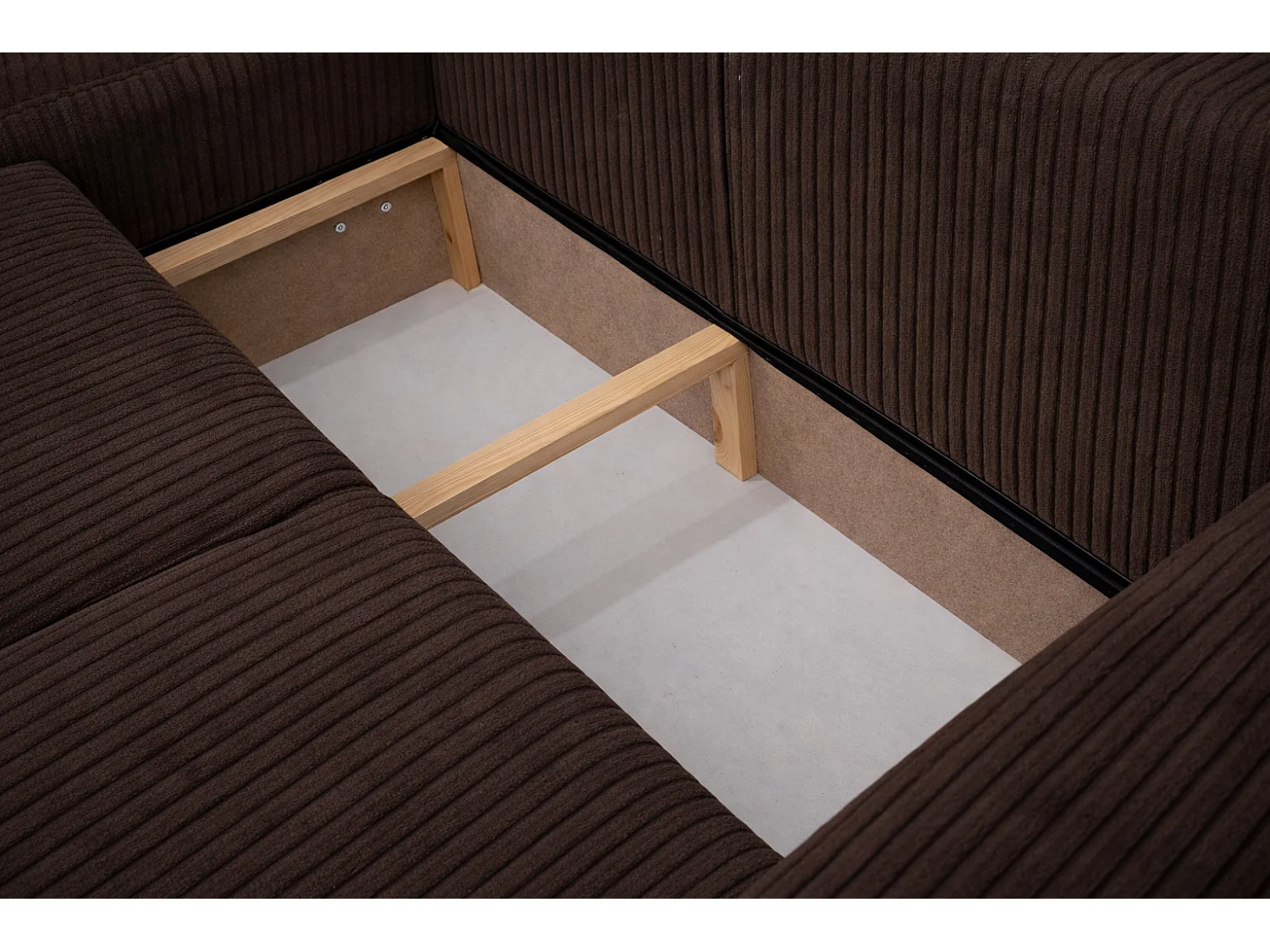 Narożnik w kształcie L z funkcją spania i pojemnikiem Bingo L, tkanina sztruksowa Poso, Brązowy, Lewy