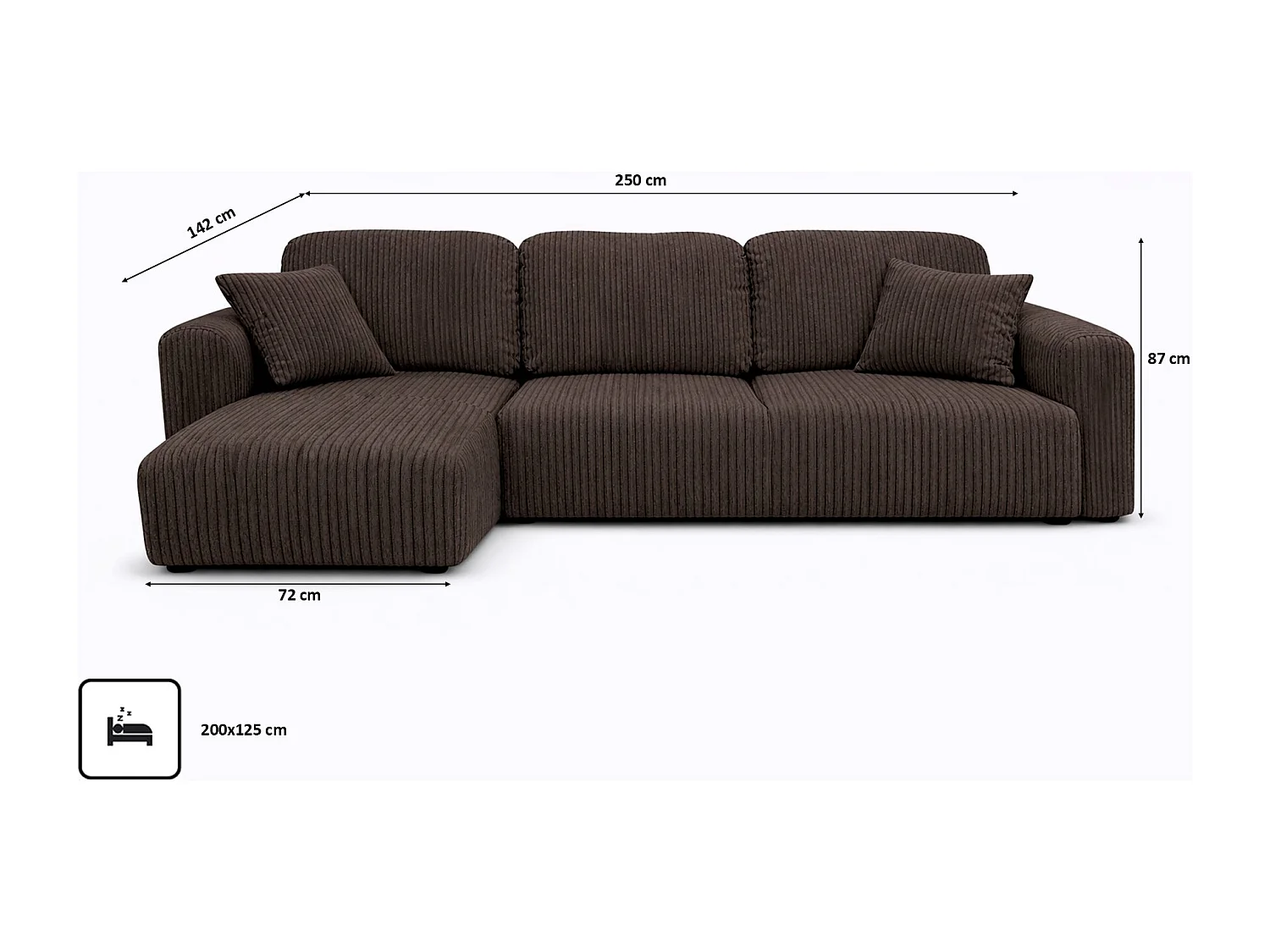 Narożnik w kształcie L z funkcją spania i pojemnikiem Bingo L, tkanina sztruksowa Poso, Brązowy, Lewy