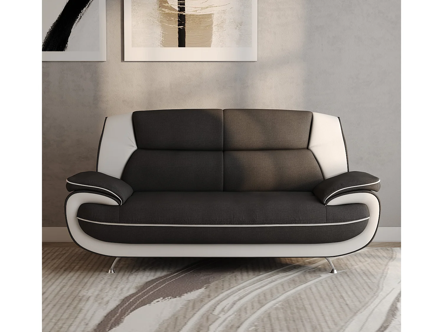 Sofa 2-Sitzer, Stoff Kronos, Schwarz + Weiß, Palermo