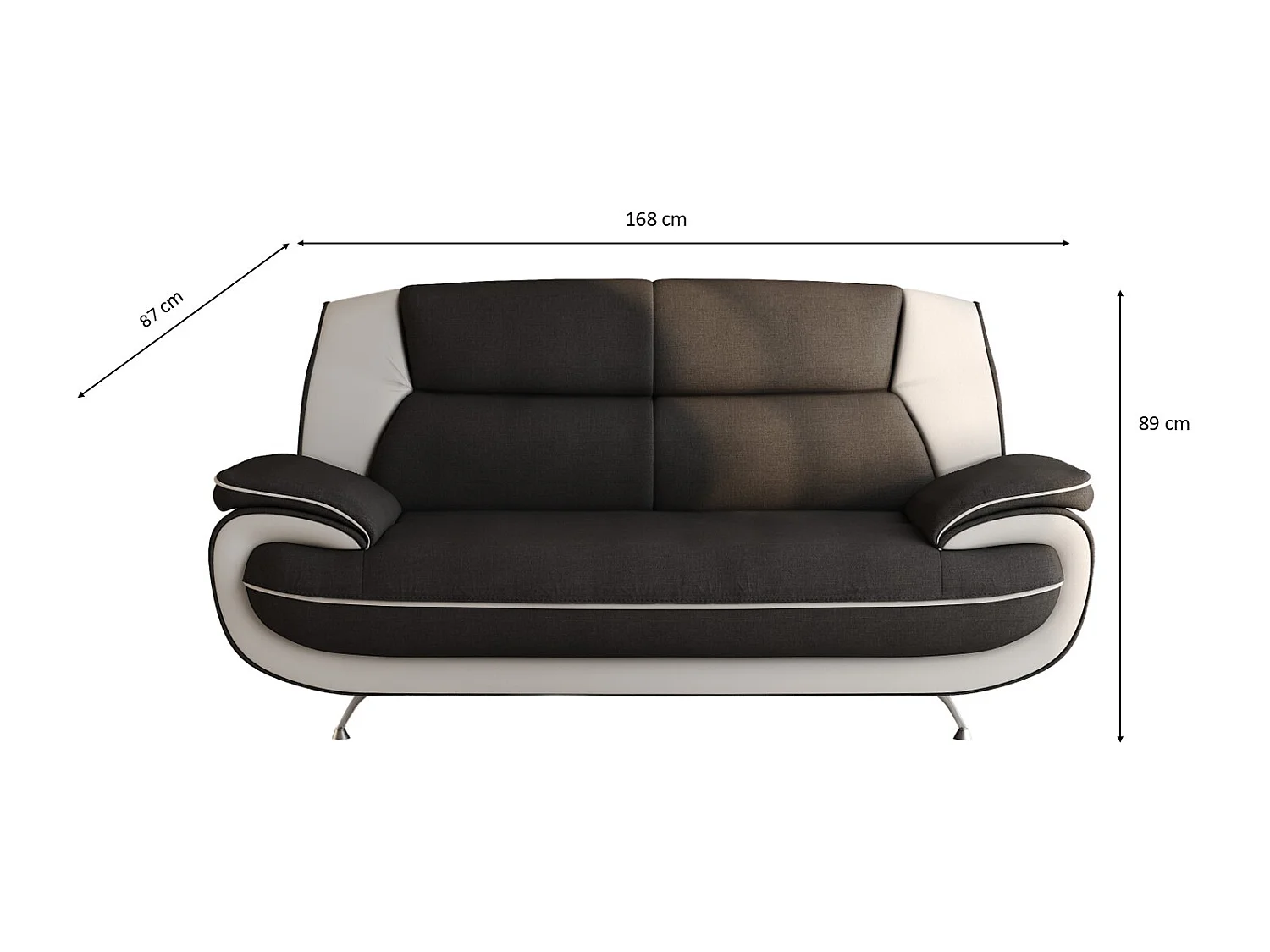 Sofa 2-Sitzer, Stoff Kronos, Schwarz + Weiß, Palermo