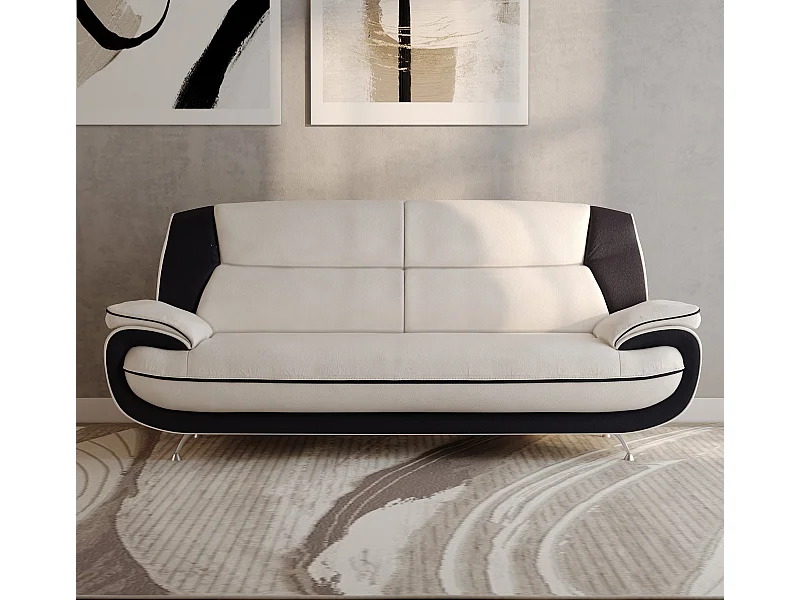 3-zits bank, stof Soft, wit + zwart, Palermo
