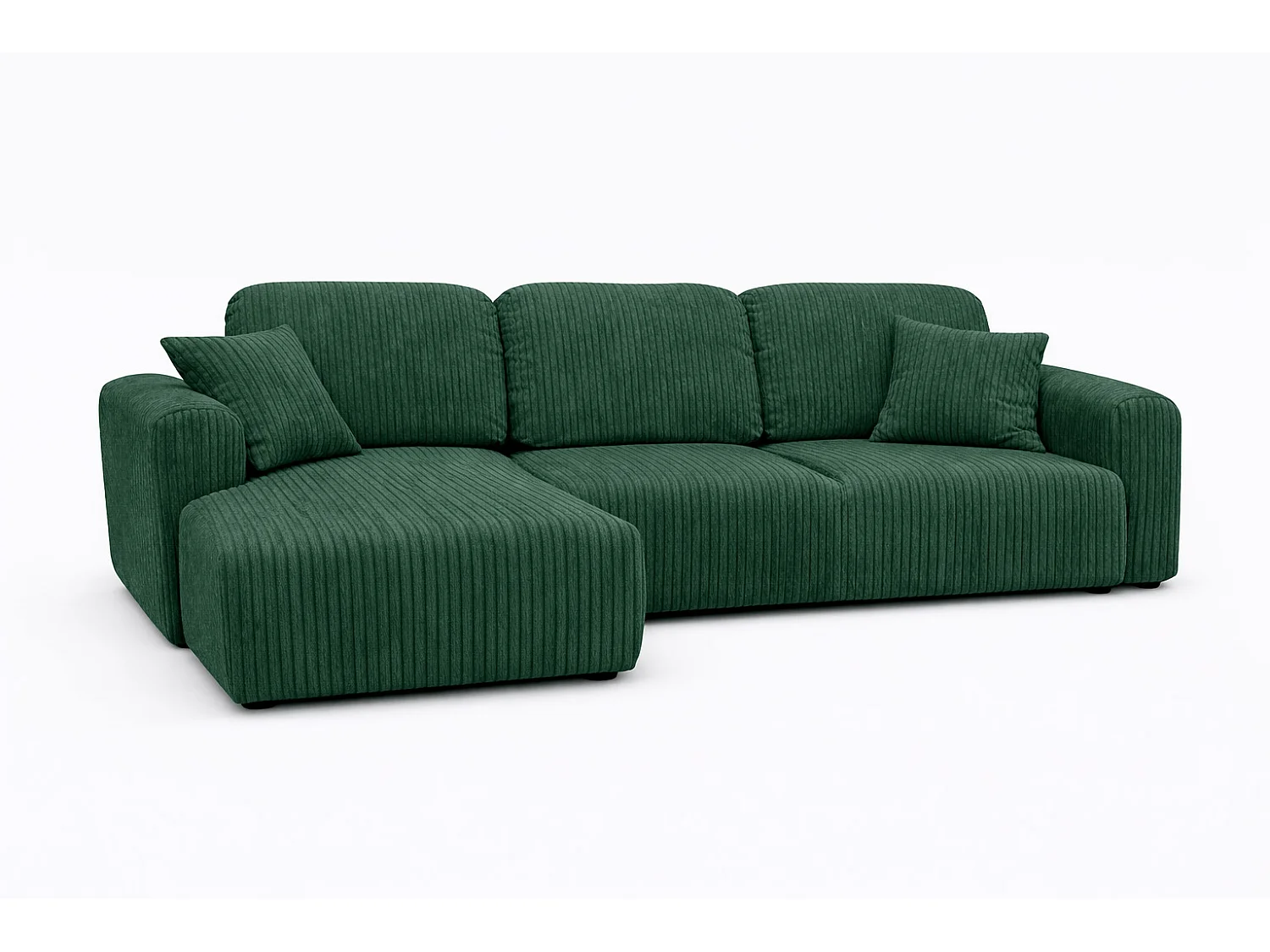 Narożnik w kształcie L z funkcją spania i pojemnikiem Bingo L, tkanina sztruksowa Poso, Zielony, Lewy