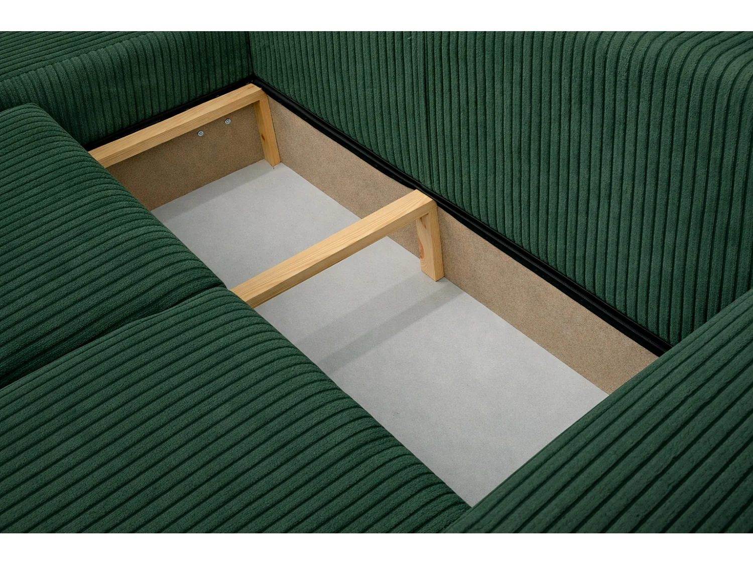 Narożnik w kształcie L z funkcją spania i pojemnikiem Bingo L, tkanina sztruksowa Poso, Zielony, Lewy