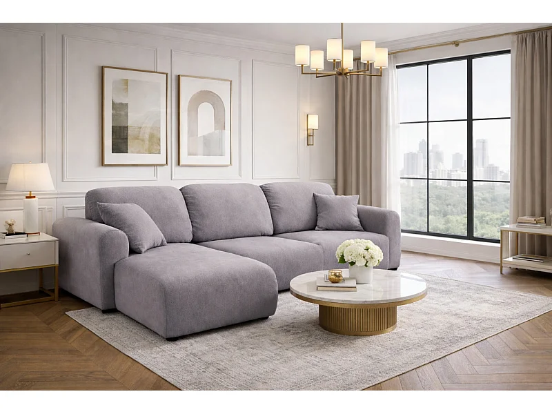 Divano angolare con funzione letto e contenitore, Divano a L Bingo L, tessuto vellutato Salvador, Grigio, Sinistra