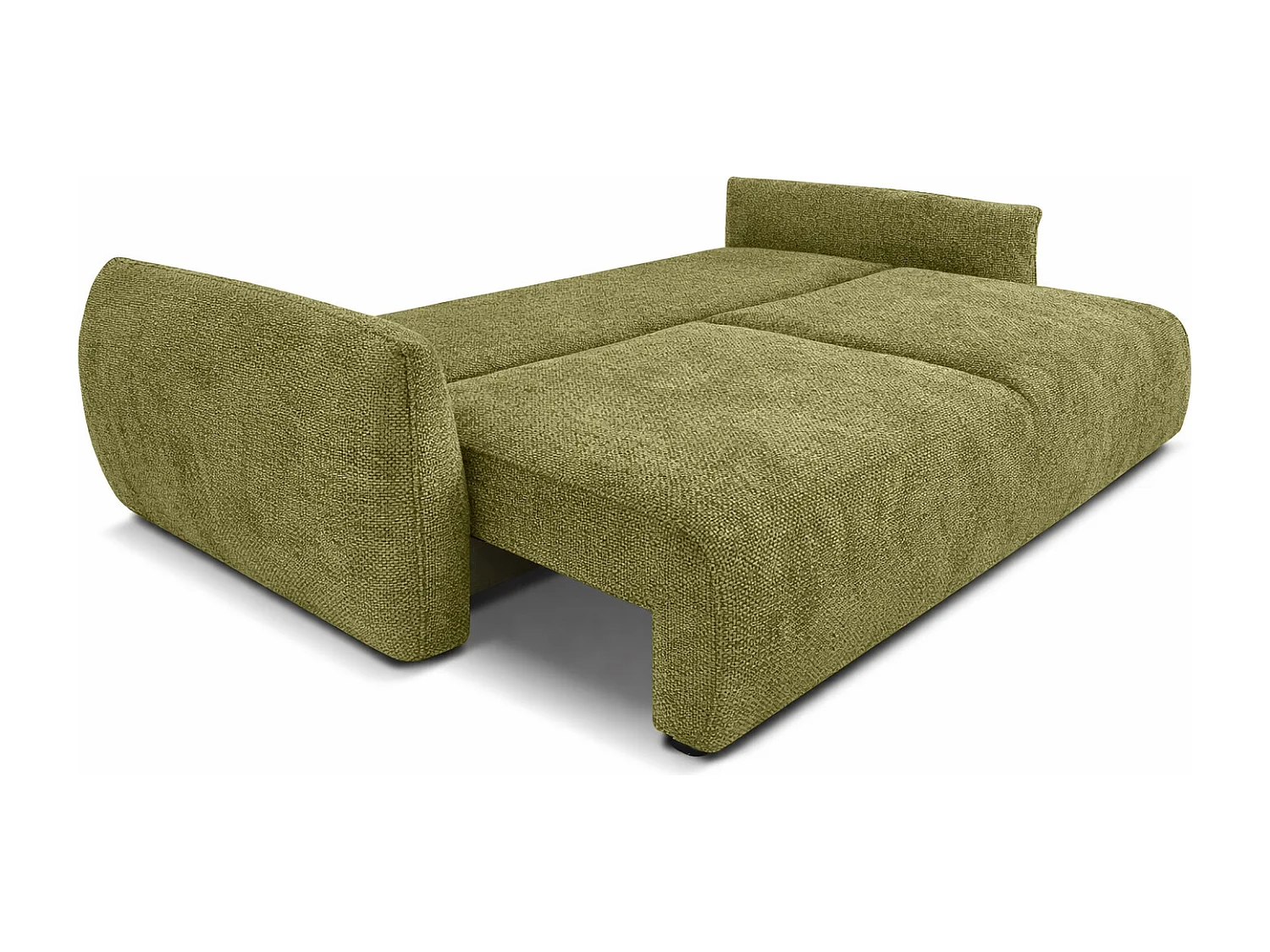 Bank met slaapfunctie en opbergruimte, chenille stof Flow, olijf, Zephira
