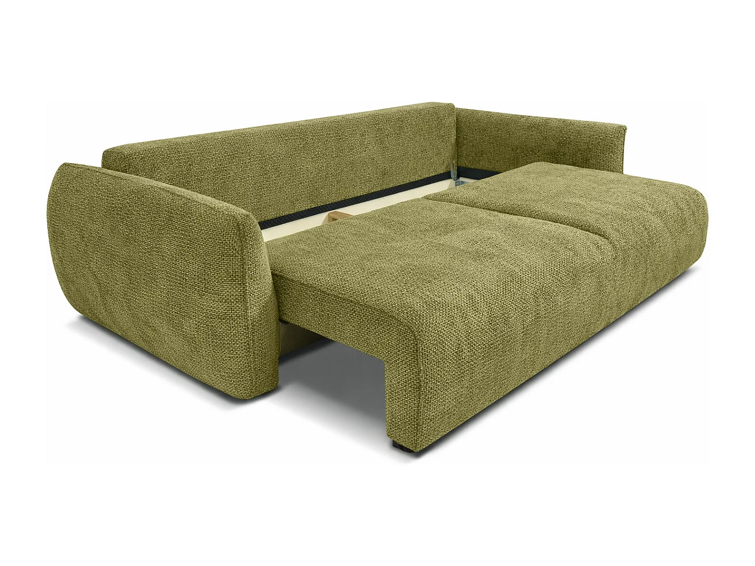 Bank met slaapfunctie en opbergruimte, chenille stof Flow, olijf, Zephira