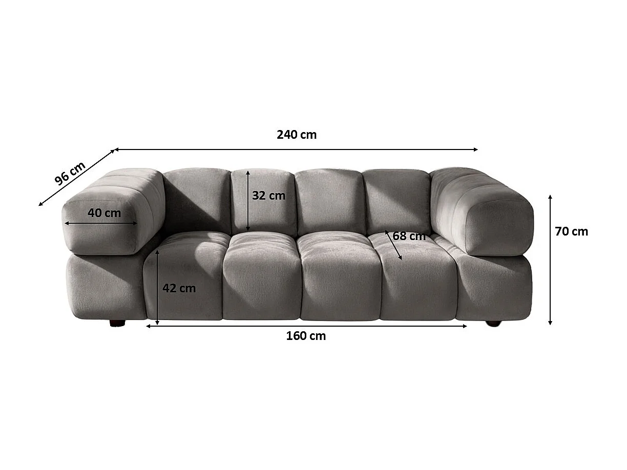 Bank 3-zits, Veloursstof Bluvel, Asgrijs, Averro