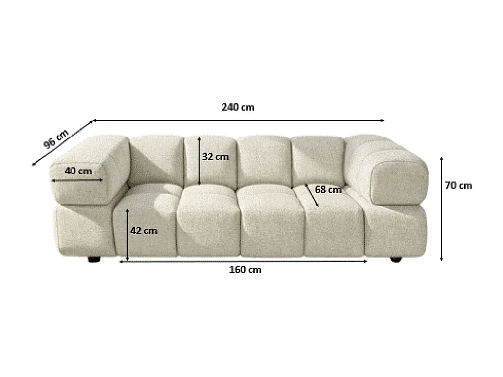 Bank 3-zits, Chenille stof Puente, Ecru, Averro